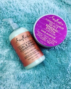 Shea Moisture Coconut & Hibiscus Curl & Shine Conditioner and Shea Moisture Superfruit Complex 10-in-1 Renewal System